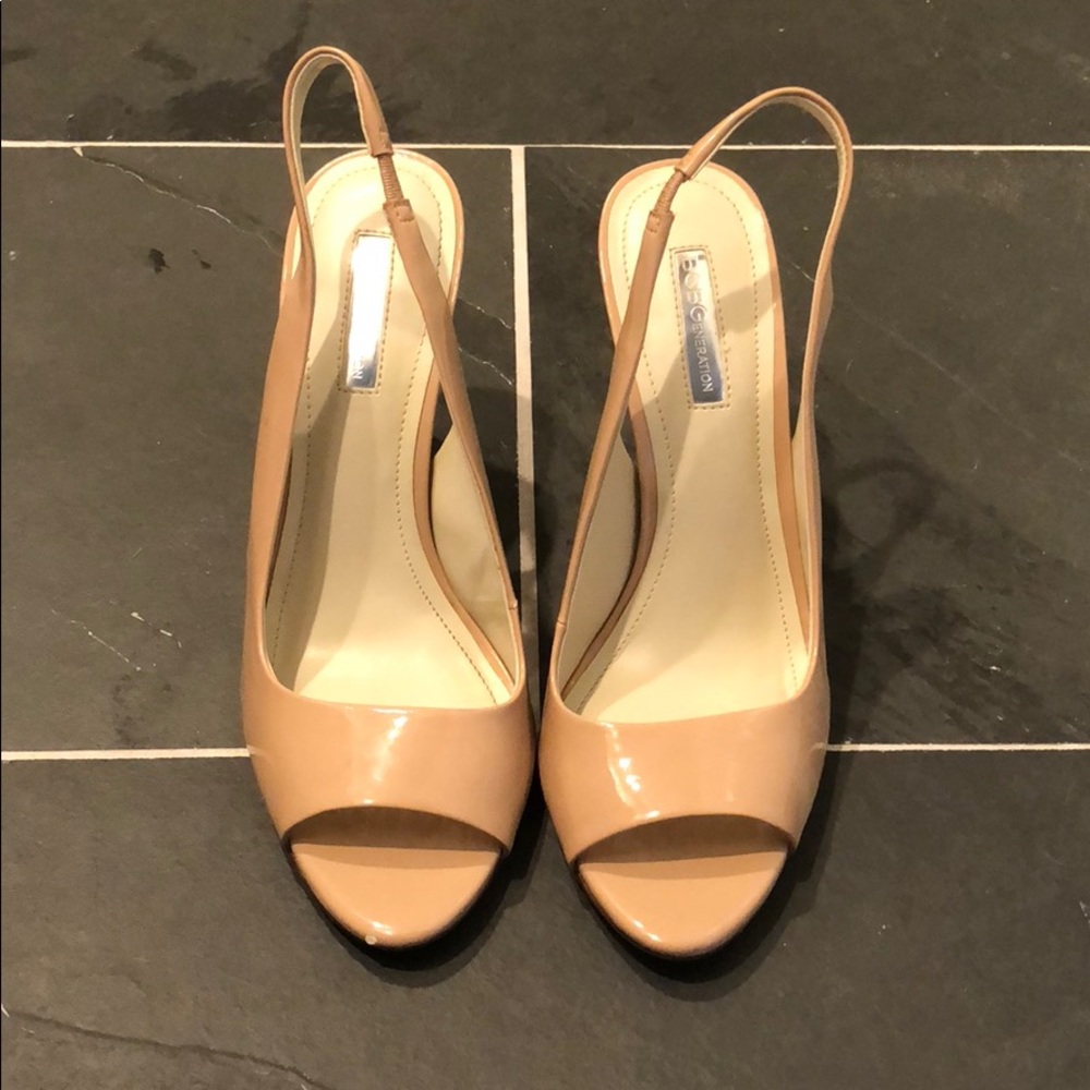 BCBGeneration Nude Patent Peep Toe Slingback
